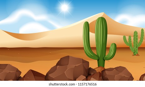 Escena del desierto con ilustración de cactus