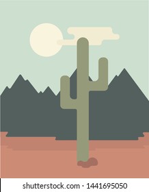 Desert Scene with Cactus and Mountains, Daytime