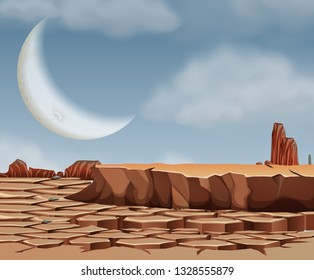 Desert scene with cresent moon illustration