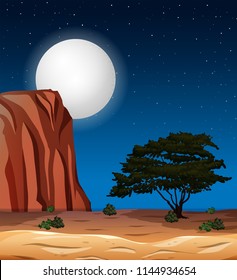 Escena del desierto en ilustración nocturna