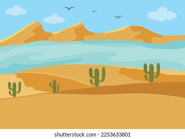 desert scene with oasis of water vector