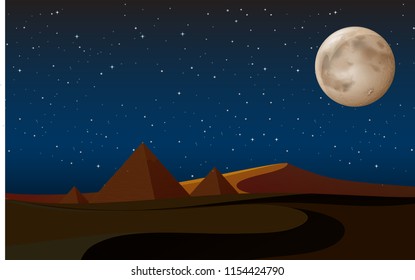 desert scene with pyramids at night illustration