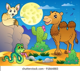 Desert scene with various animals 3 - vector illustration.