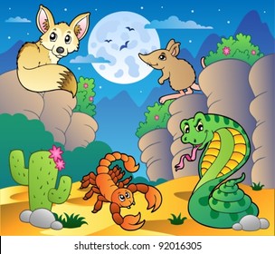Desert scene with various animals 5 - vector illustration.