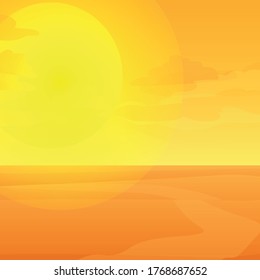 Desert and scorching sun, road in the sand. Vector