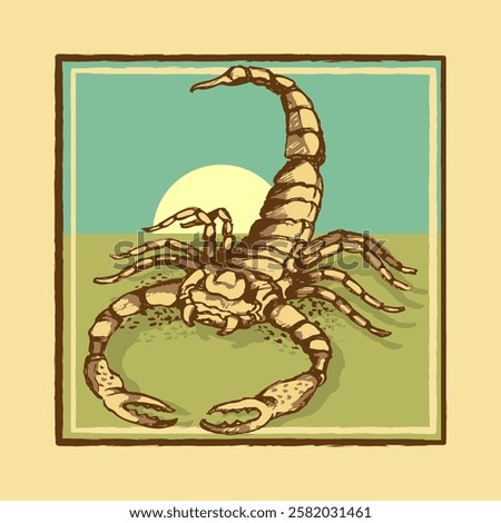 Desert scorpion. Sketch, engraving, rough outline. Vector illustration