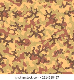 Desert Seamless Artistic Graphic Background. Brown Seamless Monochrome Graphic Camouflage. Camouflage Texture Khaki Repeated Soldier Vector Clouds. Green Camouflage Seamless Pattern. Camoflage