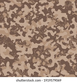 Desert Seamless Camo Graphic Print. Autumn Camouflage Seamless Pattern. Green Seamless Soldier Graphic Pattern. Camouflage Grunge Beige Repeated Fashion Vector Background. Camoflage