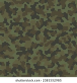 Tela De Camo Pixel De Color Sin Marea Desértica. Resumen Marrón Repetido De Fondo Geométrico Militar.  Papel de escritorio Black Repeated Fashion Digital Commando. Textura del Ejército del Vector Khaki. 
