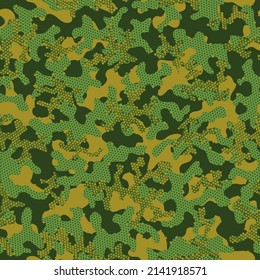 Desert Seamless Color Vector Background. Khaki Seamless War Vector Print. Olive Camouflage Seamless Pattern. Autumn Repeated Fashion Graphic Texture. Camouflage Color Green