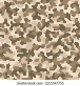 Desert Seamless Fashion Geometric Commando Background. Repeated Khaki War Graphic Army Print.  Green Repeated Abstract Digital Combat Art. Beige Pixel Soldier Backdrop. 