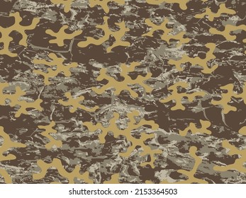 Desert Seamless Graphic Graphic Commando Texture. Repeated Khaki Grunge Vector Camo Backdrop.  Dark Repeated Color Graphic Camouflage Textile. Seamless Brown Vector Army Wallpaper. 