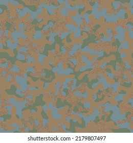 Wüste Nahtlose Halbfone Grafik Print. Herbst nahtloser, moderner Vektorhintergrund. Green Camouflage Nahtlose Muster. Camouflage Texture Brown wiederholte Armee Vektorgrafik. Gämse