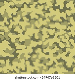 Desert Seamless Modern Graphic Camo Textile. Repeated Khaki Colorful Pixel Commando Pattern.  Beige Repeated Fashion Geometric Combat Print. Dark Vector Soldier Wallpaper. 