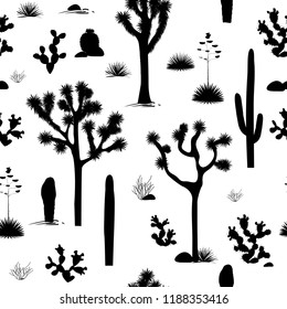 Desert seamless pattern with desert plants silhouettes