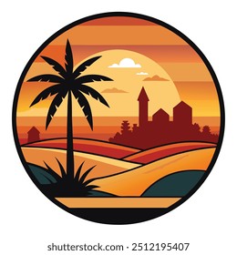 Serenidade do deserto: pôr do sol no logotipo do paraíso