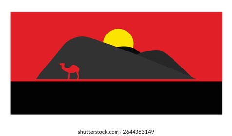 deserto com sol de pôr com camelo no ilustrador não ia