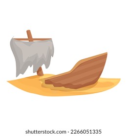 Desert shipwreck icon cartoon vector. Pirate ship. Ocean island