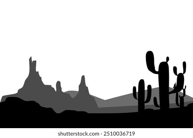 Silueta del desierto con el cactus, fondo del paisaje