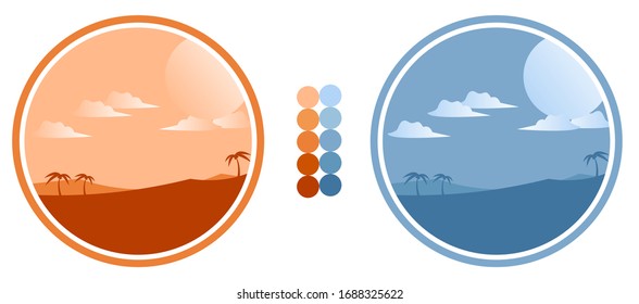 silueta desértica en círculo. fondo ramadán. concepto de sabana islámica