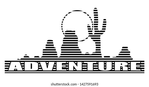 Desert silhouette with white lines vector art