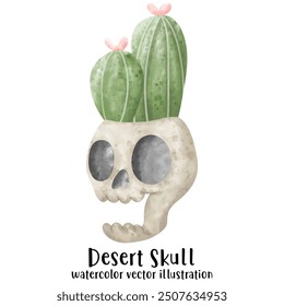 Desert Skull, Cactus, Skull, watercolor style. Happy Halloween