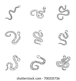 Desert snake icon set. Outline set of 9 desert snake vector icons for web isolated on white background