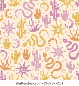 Desert spirits seamless pattern, hand drawn ornaments, great for fabrics, wallpapers, surfaces - vector design