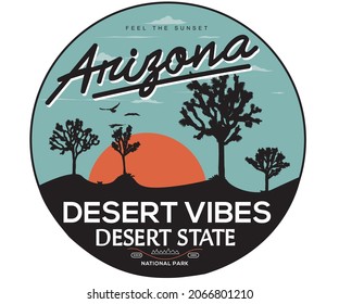 Desert state graphic print design. Joshua tree print artwork for apparel, sticker, poster and others. Arizona vector design.