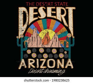 The desert state with sunflower graphic design artwork. Arizona desert vibes t-shirt design.