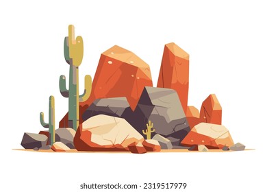 piedra desértica con vector plano cactus