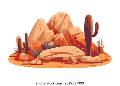 desert stone with cactus flat vector