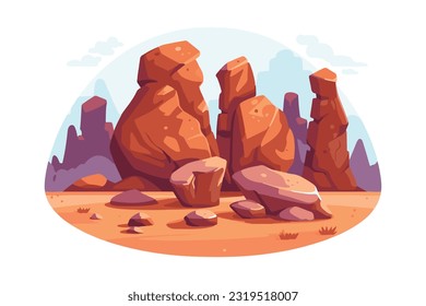 desert stone with cactus flat vector