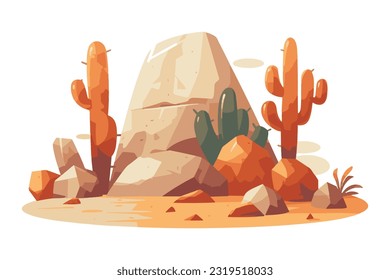 desert stone with cactus flat vector