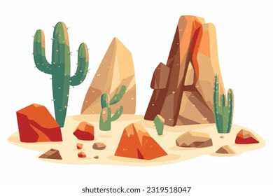 desert stone with cactus flat vector