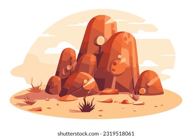 desert stone with cactus flat vector