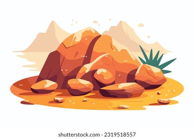 desert stone with cactus flat vector