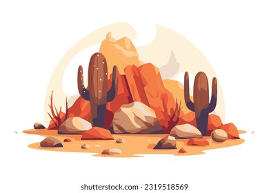 desert stone with cactus flat vector