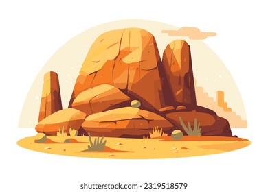 desert stone with cactus flat vector