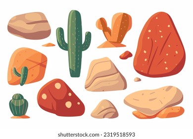 desert stone with cactus flat vector