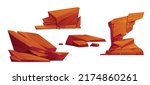 Desert stones, rock elements of mountains, cliff or canyon in Africa, Mexico, Arizona or Texas. Vector cartoon set of brown orange rubbles, rough boulders, sandstone isolated on white background