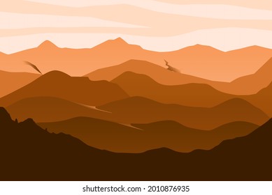 Vector paisajístico de capas montañosas de estilo desierto. Montañas gradiente de gradiente pardo vector.