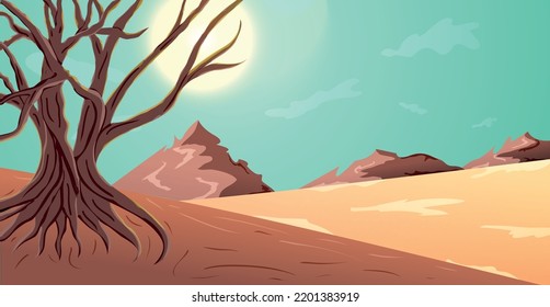 Desert Summer view Landscape Illustration With Amazing Tree