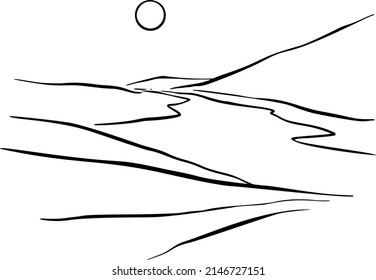 desierto, sol, mano. Arte de ilustración de vector negro