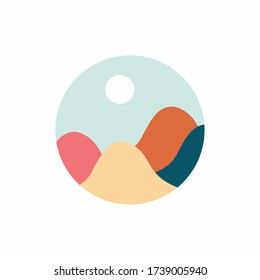 Vista panorámica del paisaje solar desierto. Logotipo del desierto aislado. Ilustración del vector del desierto.