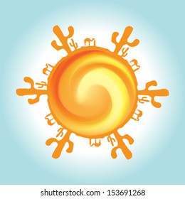 Desert sun, made of cactuses and camels, vector illustration, eps10, 3 layers, easy editable.