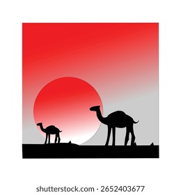 Pôr do Sol no Deserto com Silhuetas de Camelo