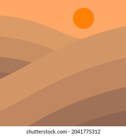 Diseño vectorial de la puesta de sol en el desierto.
