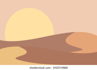 Desert  at sunset, panoramic and outside view on wild nature. Landscape and journey tourism theme