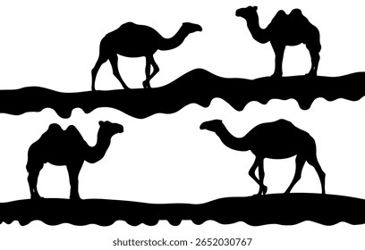 Desert sunset silhouette of a camel caravan